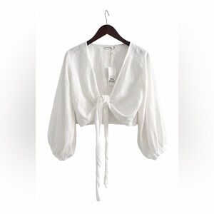 Elegant White Tie-Front Blouse